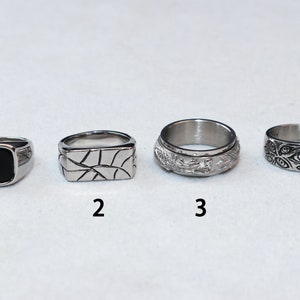 Mens Signet Rings Stainless Steel Silver Rings for men Set of rings Silver Streetwear Jewellery Unisex Rings Abalone Shell Onyx zdjęcie 3