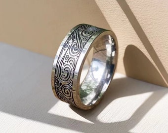 Herren Band Wellenmuster Ring -Geometrischer Stil Vintage Ring -Geometrischer Stil Vintage Ring -Male Bandring