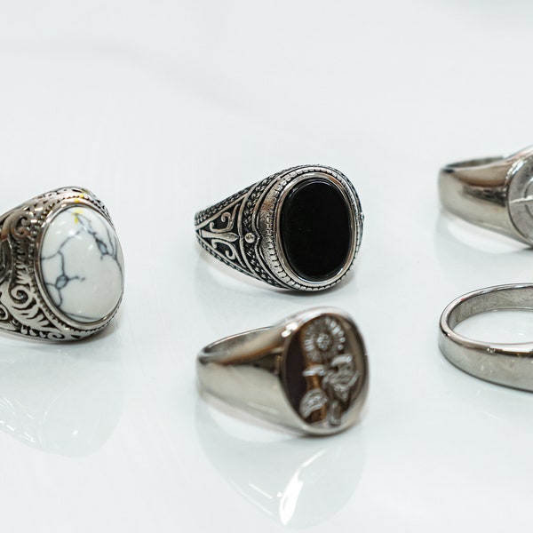 Silver Rings Men Set Mens Silver Ring - Etsy