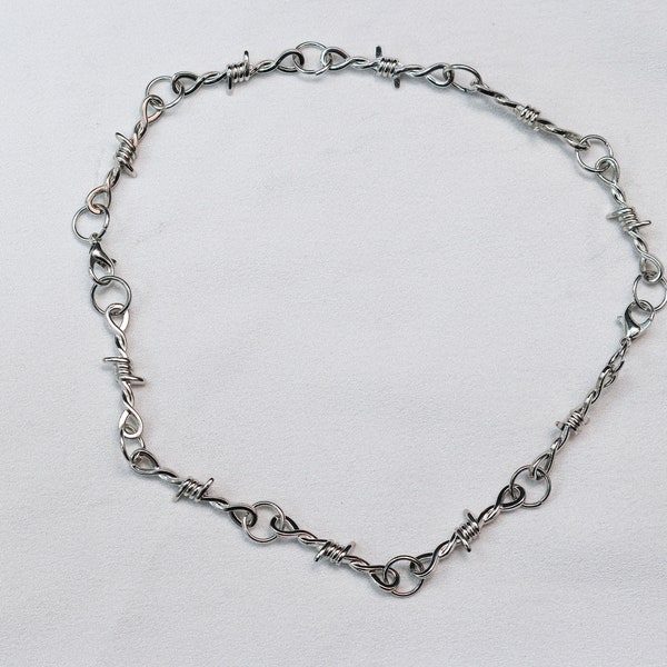 Barbed Wire Silver Necklace | emo goth cool fashion rock tattoo edgy