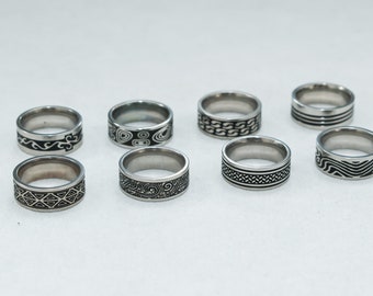 Signet Rings - Rings for men - Set of rings - Silver Flower Jewellery -Mens Silver Stainless Steel Rings -Unisex Spinning Eye Rings