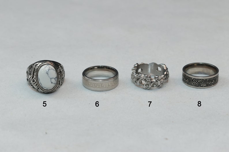 Mens Silver Stainless Steel Rings Signet Rings Rings for men Set of rings Silver Flower Jewellery Unisex Spinning Eye Rings zdjęcie 5