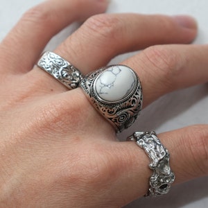 Mens Silver Stainless Steel Rings Signet Rings Rings for men Set of rings Silver Flower Jewellery Unisex Spinning Eye Rings zdjęcie 8