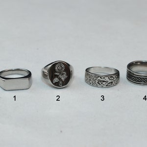 Mens Silver Stainless Steel Rings Signet Rings Rings for men Set of rings Silver Flower Jewellery Unisex Spinning Eye Rings image 4