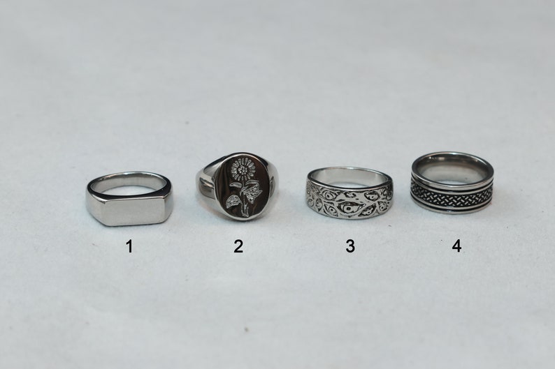 Mens Silver Stainless Steel Rings Signet Rings Rings for men Set of rings Silver Flower Jewellery Unisex Spinning Eye Rings image 4
