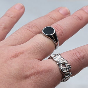 Mens Signet Rings Stainless Steel Silver Rings for men Set of rings Silver Streetwear Jewellery Unisex Rings Abalone Shell Onyx zdjęcie 10