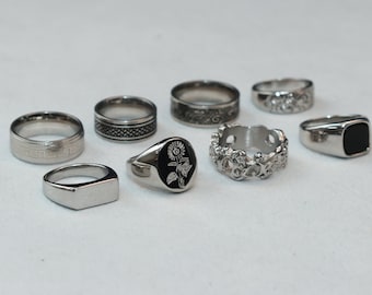 Bagues pour homme en argent et en acier inoxydable - Chevalières - Bagues pour homme - Parure de bagues - Bijoux fleurs en argent - Bagues unisexes Spinning Eye