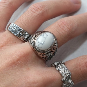 Mens Silver Stainless Steel Rings Signet Rings Rings for men Set of rings Silver Flower Jewellery Unisex Spinning Eye Rings zdjęcie 7
