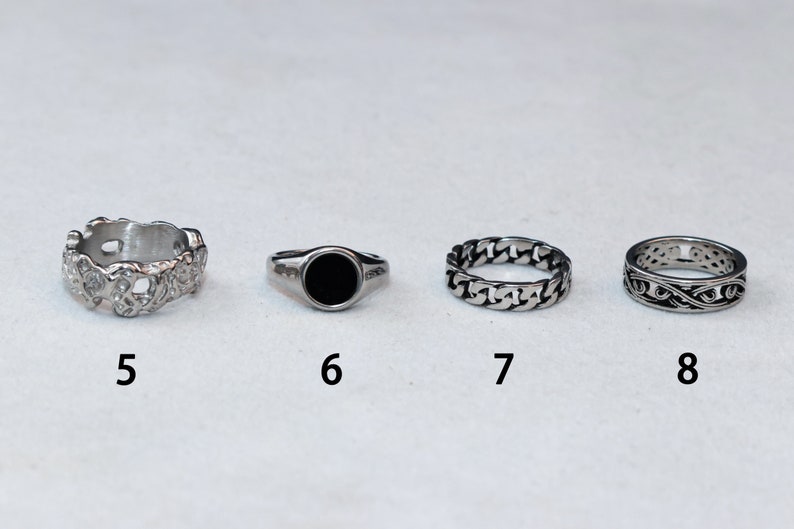 Mens Signet Rings Stainless Steel Silver Rings for men Set of rings Silver Streetwear Jewellery Unisex Rings Abalone Shell Onyx zdjęcie 4