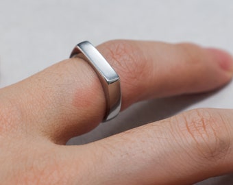 Zilveren herenzegelring - roestvrijstalen zegelring - unisex bandring - minimale zegelring - herensieraden rechthoek - herensieraden -3 mm
