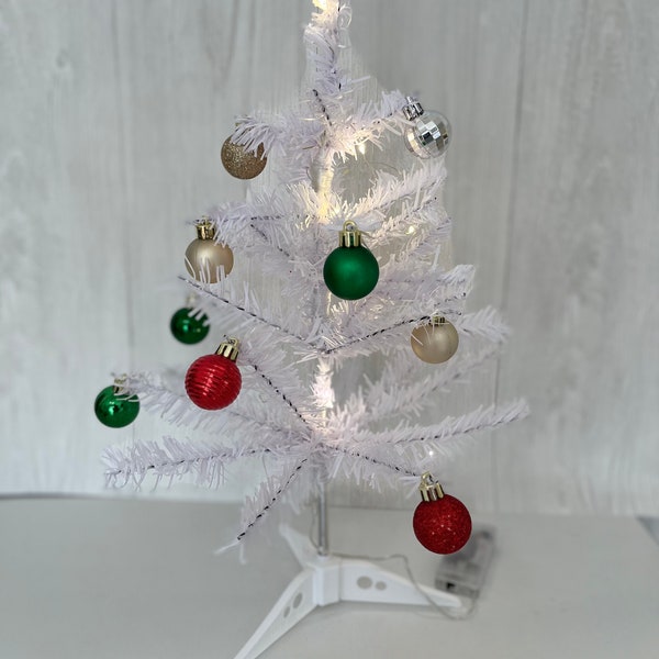 Christmas Tree White Holiday Decoration Small Christmas Tree Xmas Decor Tabletop Christmas Tree White Tree with Lights and Ornaments