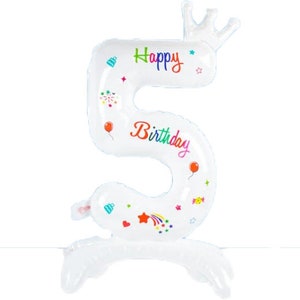 No Helium Large White Crowned Birthday Balloon Number Five Balloon Party Decorations Balloon for Prince or Princess Decor