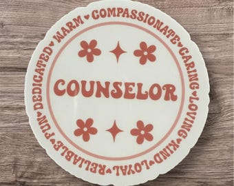 Counselor Word Cloud Sticker | Compassionate, Kind, Reliable | Waterproof & Scratch Resistant Vinyl | School Counselor Gift