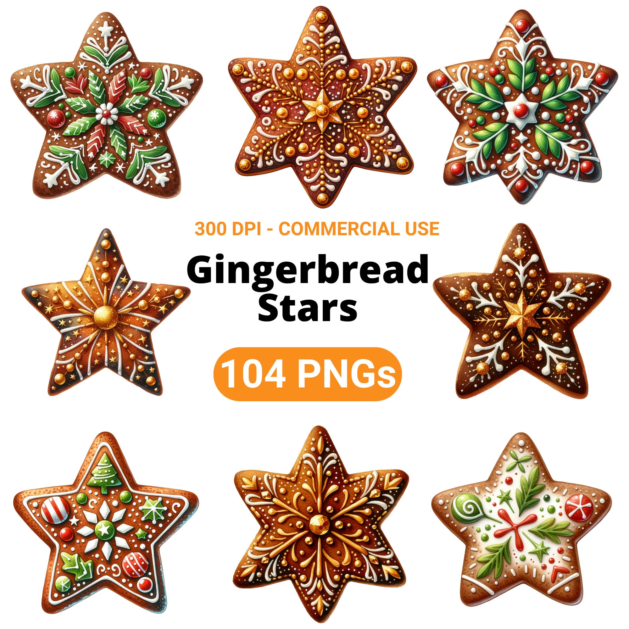 Gingerbread Star Clipart Bundle, Gingerbread Cuteness, Gingerbread ...