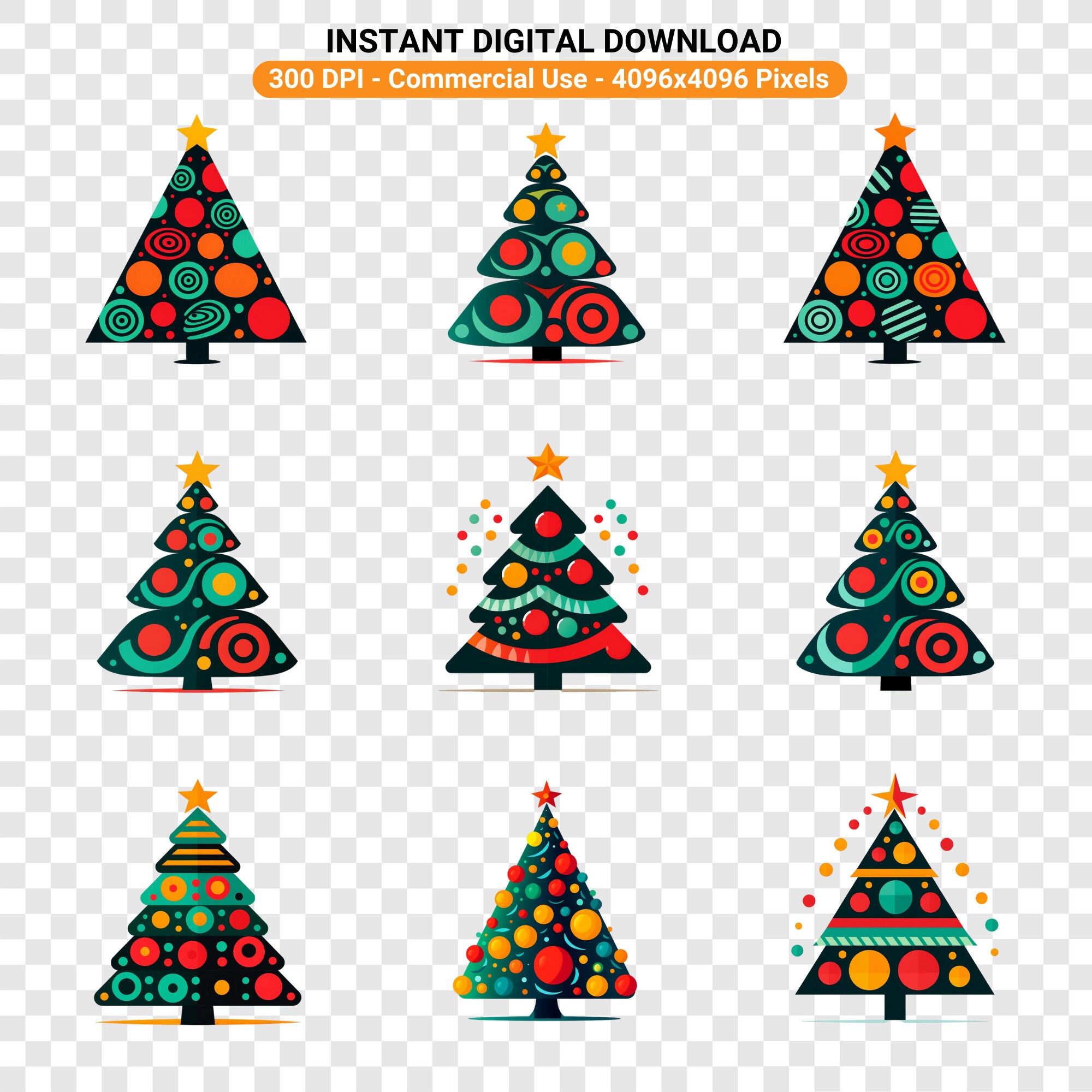 Funky Christmas Trees Clipart Bundle, Tree Watercolorful, Xmas Treepng ...