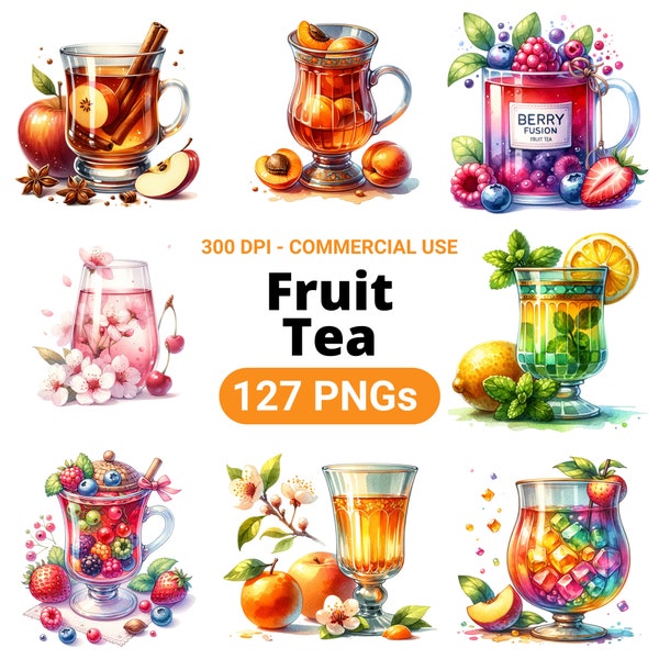 Fruit Tea Clipart Bundle, Ensemble de 127, Thé aux fruits PNG, Thé aux fruits Gentillesse, Thé aux fruits astucieux, Thé aux fruits charmant, Thé astucieux, Thé charmant, 300 DPI