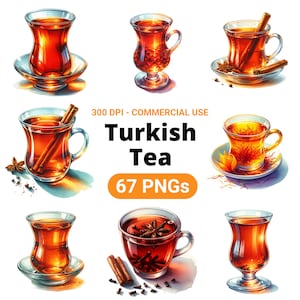 Turkse thee clipart bundel, set van 67, Turkse thee PNG, Turkse thee schattigheid, Turkse thee sticker, thee kunstig, thee mooi, 300 DPI