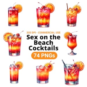 Sex on the Beach Cocktail Clipart Bundle, Set of 74, Sex on the Beach PNG, Sex on the Beach Art, Cocktail PNGs, Summer Cocktails
