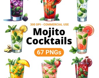 Mojito Cocktail Clipart Bundle, Set of 67, Mojito PNG, Mojito Cuteness, Mojito Artful, Cocktail PNGs, Summer Cocktails, Mojito Cocktails