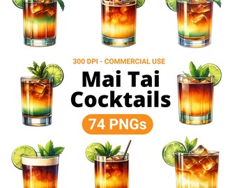Mai Tai Cocktail Clipart Bundle, Set of 74, Mai Tai PNG, Mai Tai Cuteness, Mai Tai Artful, Cocktail PNGs, Summer Cocktails, Mai Tai Drink