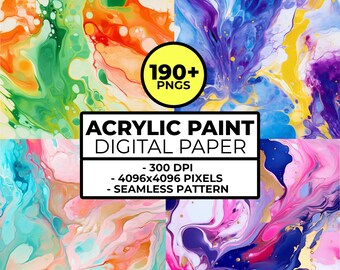 Acrylic Paint Digital Paper, Set of 190, PNG, Artful Painting Print, Paint Downloadable Download Wall Arts, Acrylic Paint Downloadable