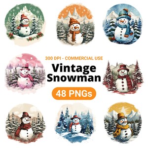 Vintage Snowman Clipart Bundle, Snowman Watercolorful, Snowman Downloaded, Snowman Cuteness, Snowman Gifted, Snowman Artful, Merry Vibe