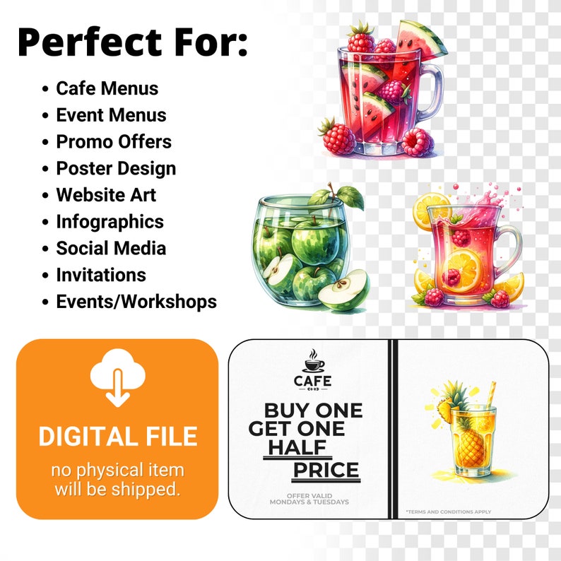 Fruit Tea Clipart Bundle, Set of 127, Fruit Tea PNG, Fruit Tea Cuteness