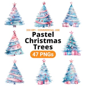 Pastel Christmas Trees Clipart Bundle, Tree Watercolorful, Xmas Treepng, Treegraphics, Treepng, Xmas Tree Cuteness, Treelovely,Tree Cuteness