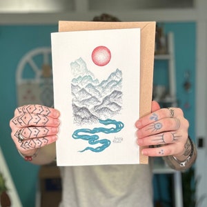 Cartão comemorativo com impressão de arte de montanha (com envelope)