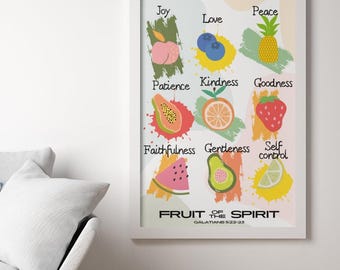 Fruit of the Spirit Art Print Retro Christian Wall Art Scripture Poster Bible Art Print God Art Fruit Wall Art Digital Download Print