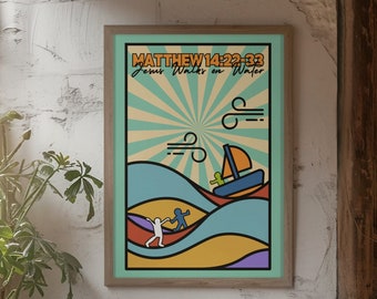 Abstract Bible Art Print Jesus walks on water Print bible illustration wall art Christian artwork download spiritual gifts Christian art!