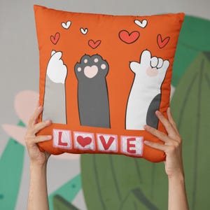Cat Paw Pillow, Heart, Love Design Square Cushion, Perfect Gift for Cat Lovers, Cozy Spun Polyester Decorative Throw Pillow, home decor!