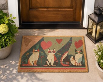 Cat Doormat-Retro Mid-Century Modern-colorful cat art-Coir Welcome Mat-best friend gift=durable outdoor rug