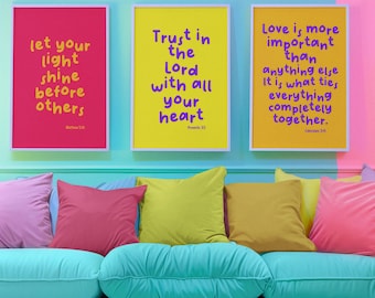 Arte de pared con versículos bíblicos para niños, decoración cristiana para aulas, imprimible, para colgar (juego de 6), descarga digital para guardería, escuela dominical, regalo cristiano