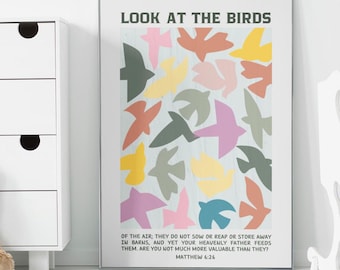 Look at the Birds, DIGITAL PRINT!, Matthew 6:26, Bible study, Jesus Art, Verse DIGITAL Print, Christian Poster, Bible Scripture, Trust