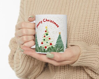 Tasse à café de Noël arbre de Noël, pin enneigé en céramique, cadeau tasse de vacances pour café, thé, tasse de chocolat chaud, unique