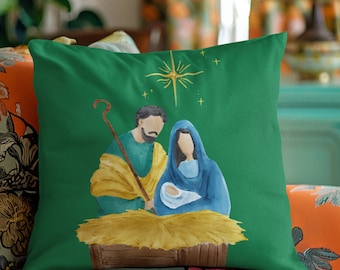 Almohada navideña cristiana con mensaje inspirador sobre el nacimiento de Jesús, regalo festivo de decoración para el hogar, cojín cuadrado para decoración navideña.