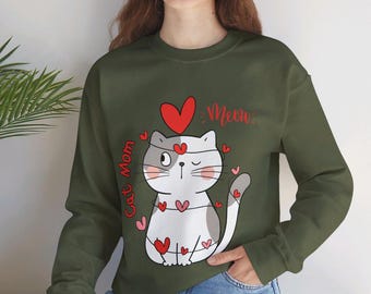 Cat Mom Sweatshirt Cat Silhouette Heart Design  Perfect Gift for Cat Moms Cat Lovers, Thoughtful Gift for Cat Enthusiasts Adorable cat