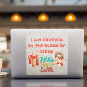 Adesivi cristiani con taglio a bacio, design "Sono coperto dal sangue di Gesù", perfetti per fede, speranza, incoraggiamento all'amore, regali d'amore e decorazioni