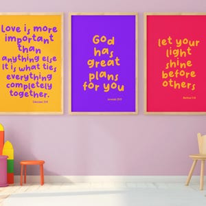 Kids bible verse Christian Wall Art Bundle Set of 6 church Sunday school Christian education printable, catechism Christian classroom decor
