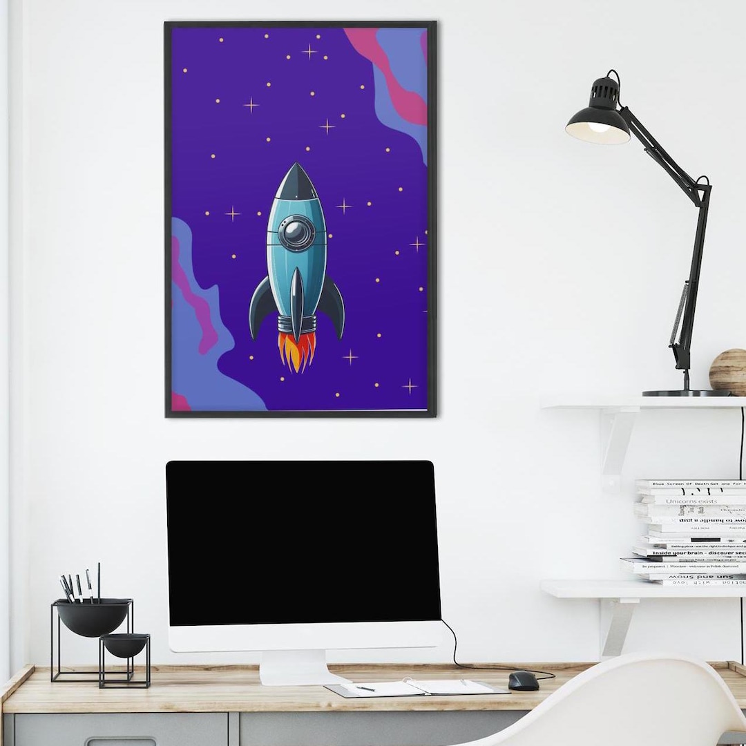 Space Rocket Print for Kids Room Wall Art, Poster Blueprint, Boys' Room ...