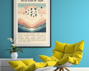 Look At The Birds wall art  Matthew 6:26 Printable Trust in The Lord Wall Art Biblical wall art Bible Verse Poster Christian gift wall decor
