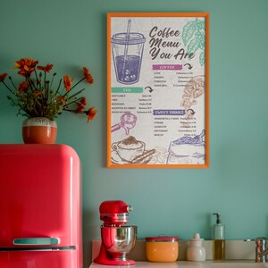 Arte para impressão de cardápio de café, pôster alegre de café e chá com afirmações bíblicas, ideal para decoração de presente em casa aconchegante, arte com bebidas doces!!