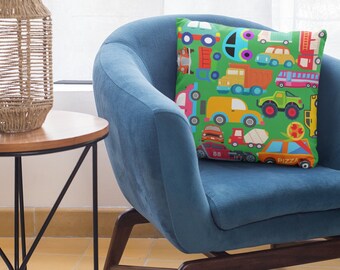 Kids' Toy Car Throw Pillow - Soft Spun Polyester, Fun Vehicle Designs, Unique Valentine's Day Present for Children