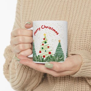Merry Pine Tree Winter Scene Mug, 11oz 15oz Winter Themed Forest Coffee Mug, Cozy Christmas Gift for Winter Lovers, Holiday Gift, Xmas Gift