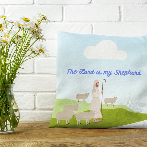 Serene Shepherd and Sheep Pillowcase, The Lord is my Shepherd" Landscape Scene, Comforting Home Accessory, Spiritual Gift Idea, for home