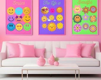 Smile Kids Wall Art Print gallery wall set Nursery Decor, playroom art, playful colorful Digital download  cheerful happy face prints, Gifts
