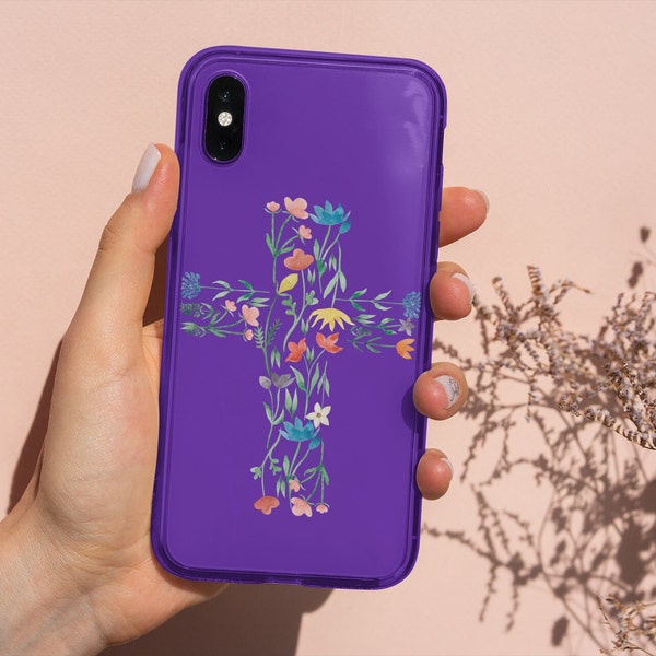 Purple Floral Cross Smartphone Case, Tough Protective Cover for Faith & Style, Religious Gift Idea, Unique Present for her, especial moment