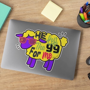 Kleurrijke christelijke stickers, hij liet 99 voor mij achter, bijbelversstickers, christelijk cadeau, schriftstickers, geloofsstickers, religieuze stickers