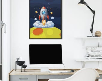 Retro Rocket Print: Space Nursery Decor (Digital Download)